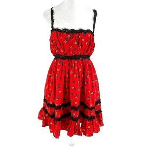NWT Urban Outfitters Prairie Babydoll Lace Floral Mini Dress Red Black sz Medium
